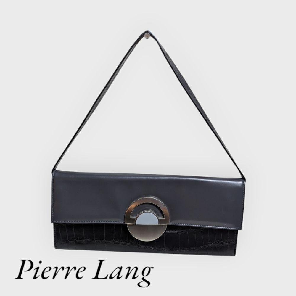 Pierre Lang Gray and Black Silver Buckle Shoulder Bag